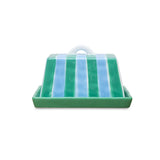 Large Ceramic Butter Dish - Corn Blue & Green Stripe