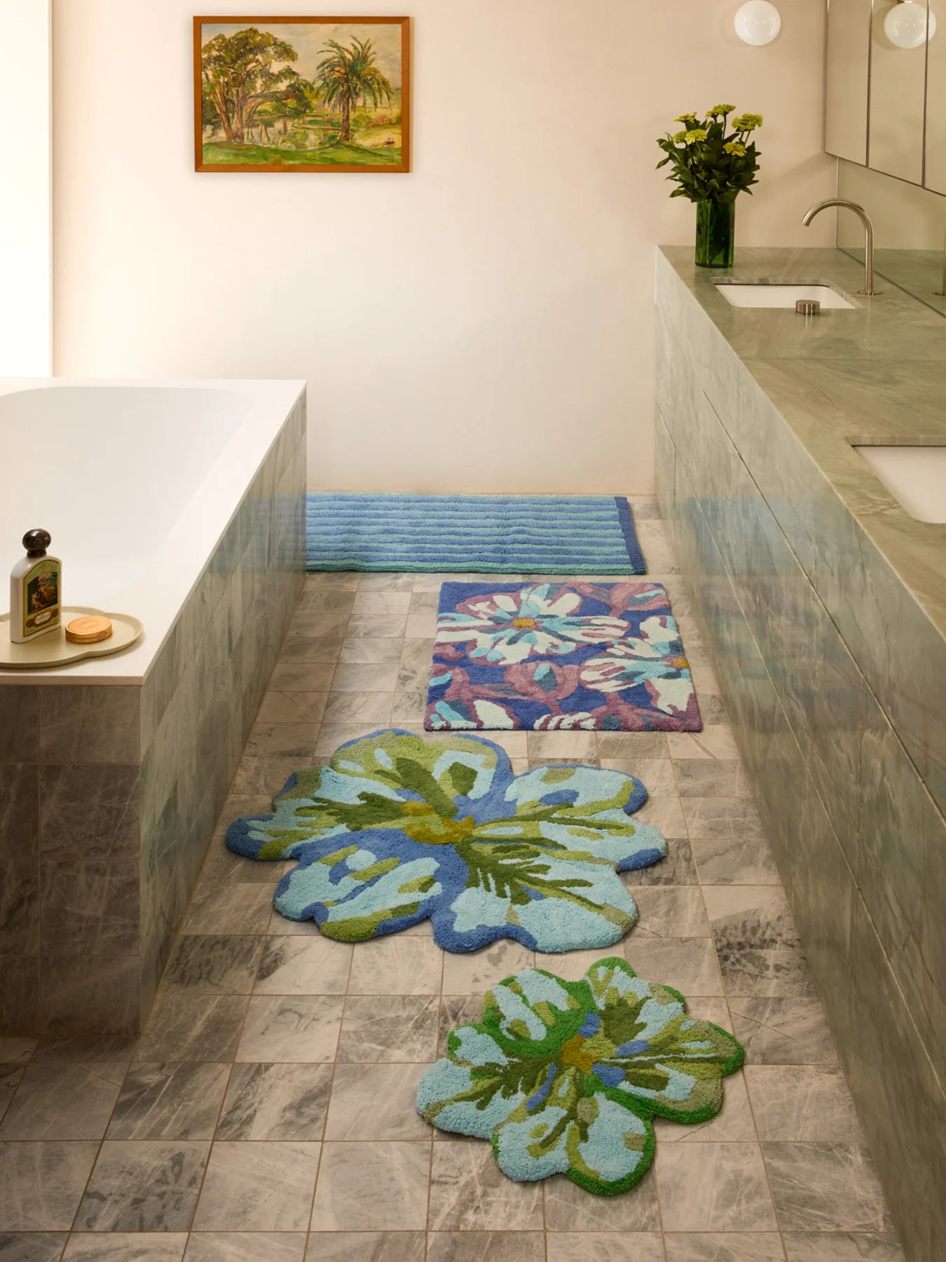Mini Tulip Blue Green Bath Mat