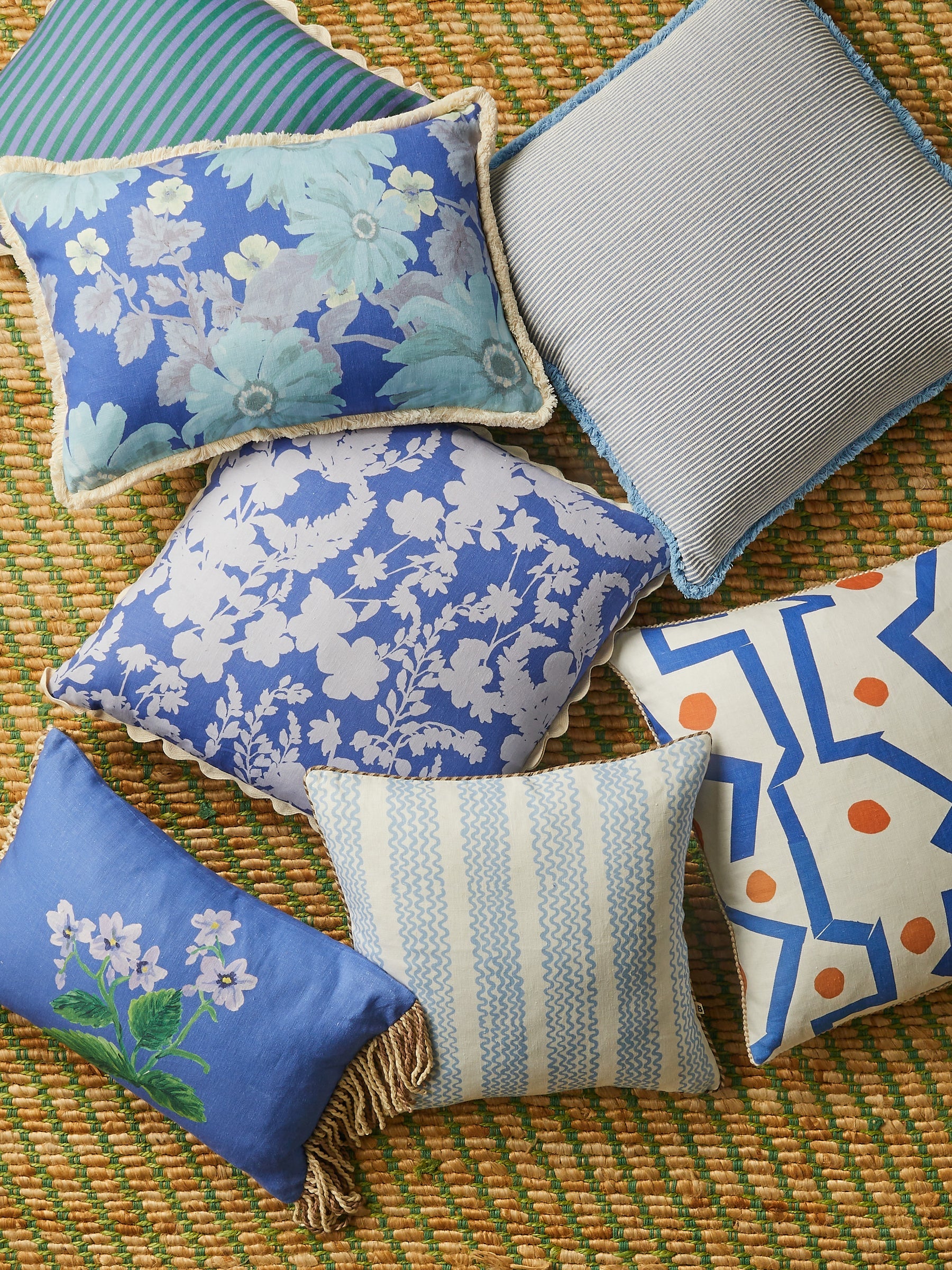 Cottage Garden Blue Linen Cushion