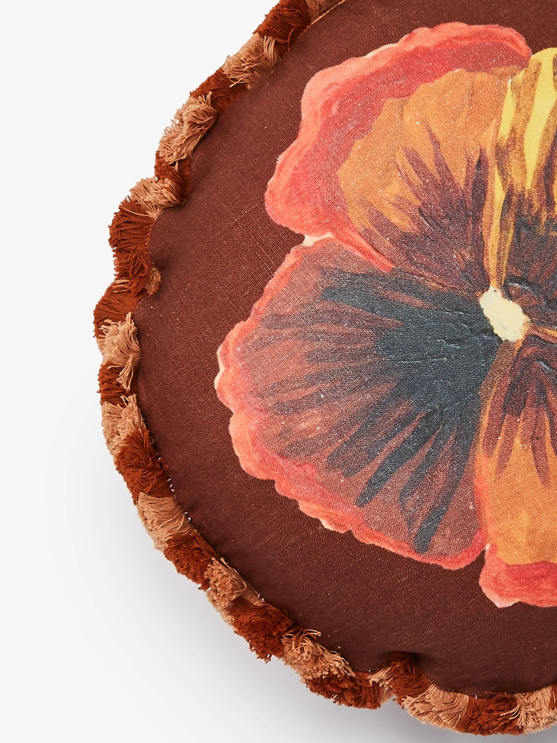 Wild Pansy Chocolate Linen Round Cushion