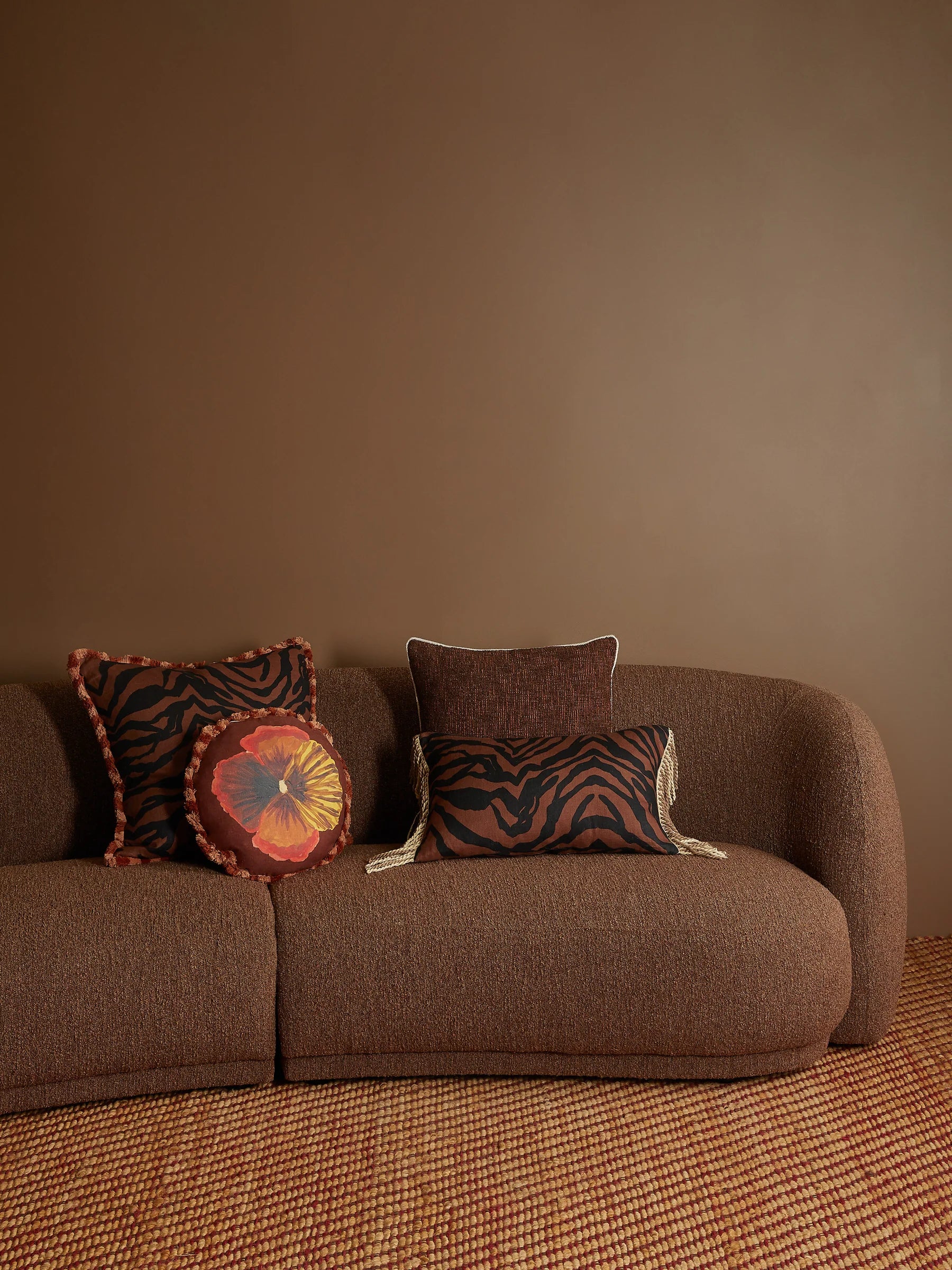 Wild Pansy Chocolate Linen Round Cushion