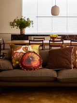 Wild Pansy Chocolate Linen Round Cushion