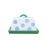 Large Ceramic Butter Dish - Blue & Green Dotted