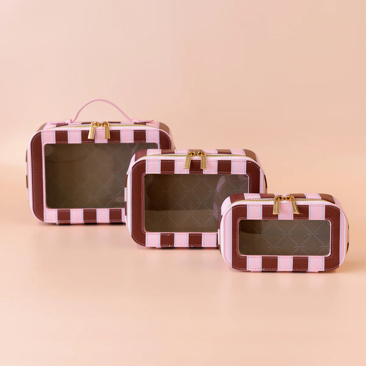 Burgundy Stripe Cosmetic Nested Trio Set