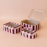 Burgundy Stripe Cosmetic Nested Trio Set