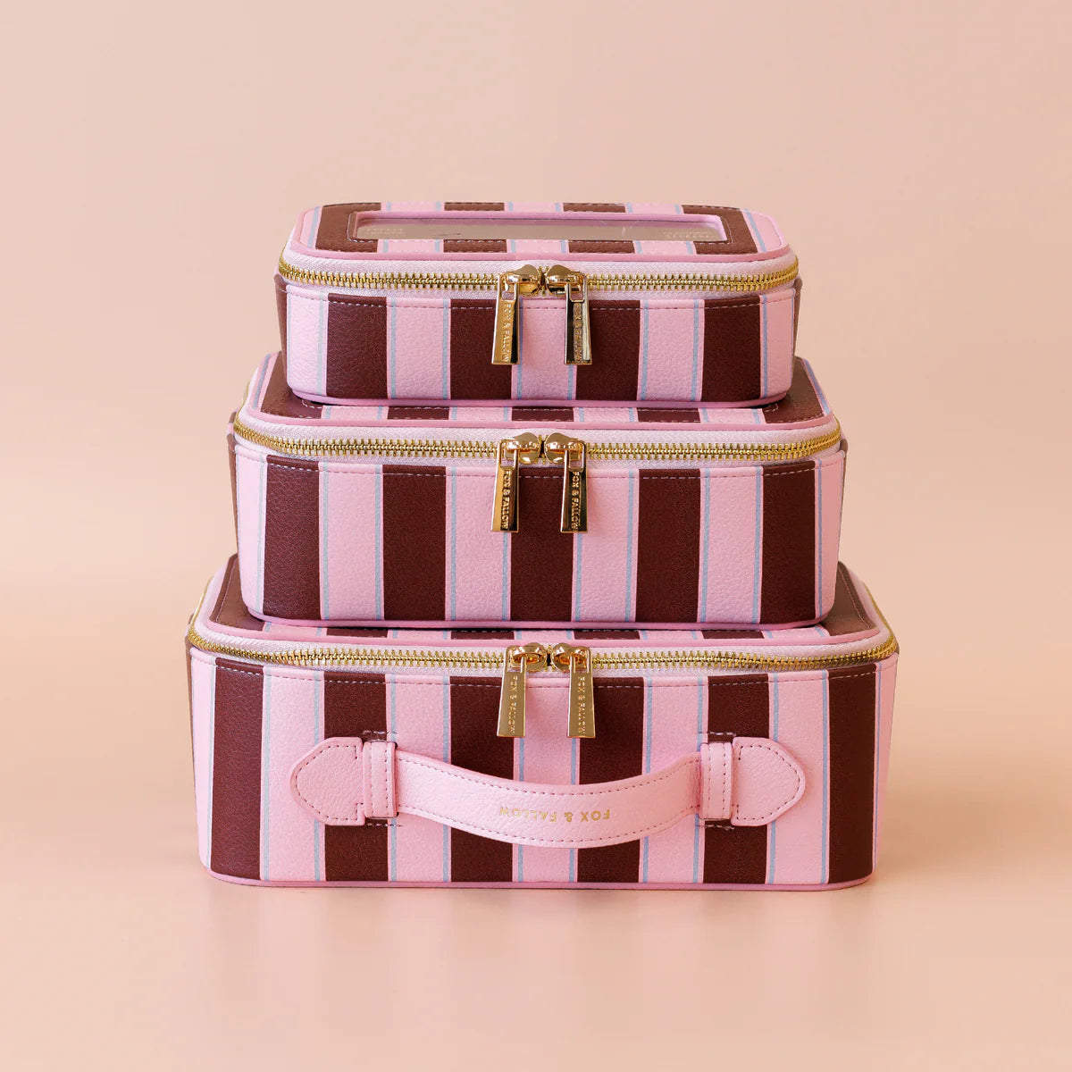Burgundy Stripe Cosmetic Nested Trio Set