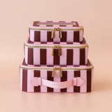 Burgundy Stripe Cosmetic Nested Trio Set