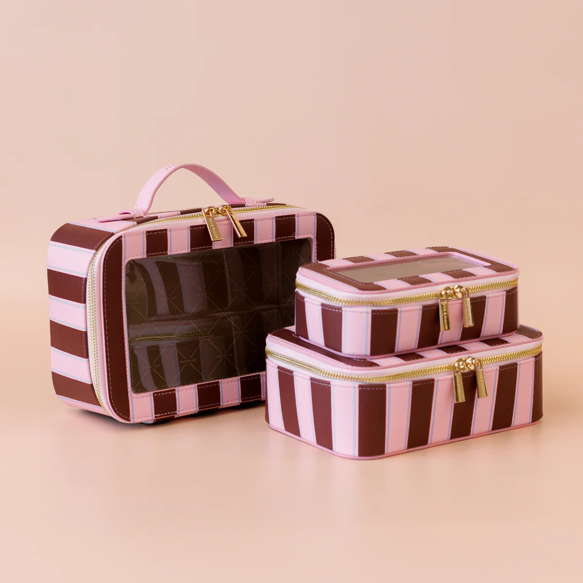 Burgundy Stripe Cosmetic Nested Trio Set