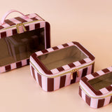Burgundy Stripe Cosmetic Nested Trio Set