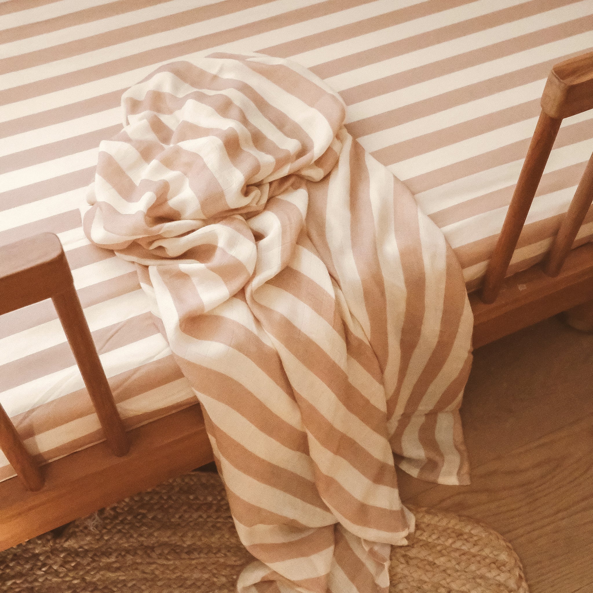 Coffee Stripe Organic Fitted Cot Sheet