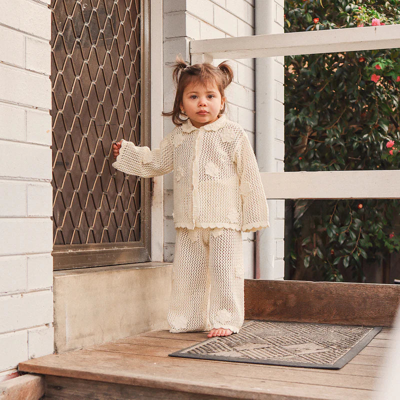 Knit Crochet Daisy Flare Pant - Vanilla
