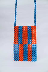Beaded Phone Bag Orange & Blue