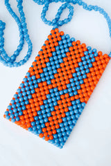 Beaded Phone Bag Orange & Blue