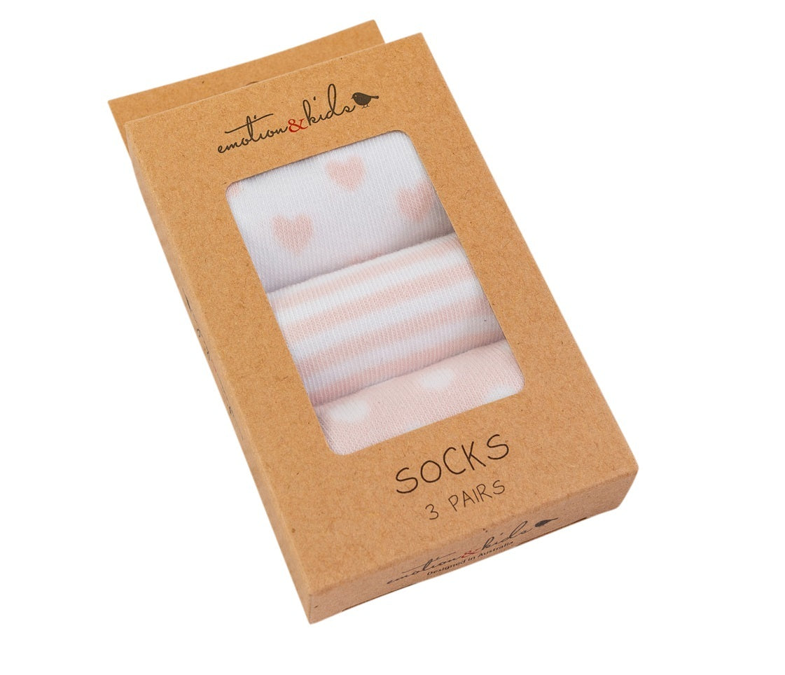 Pink Stripes, Spots & Hearts Socks 3 Pack