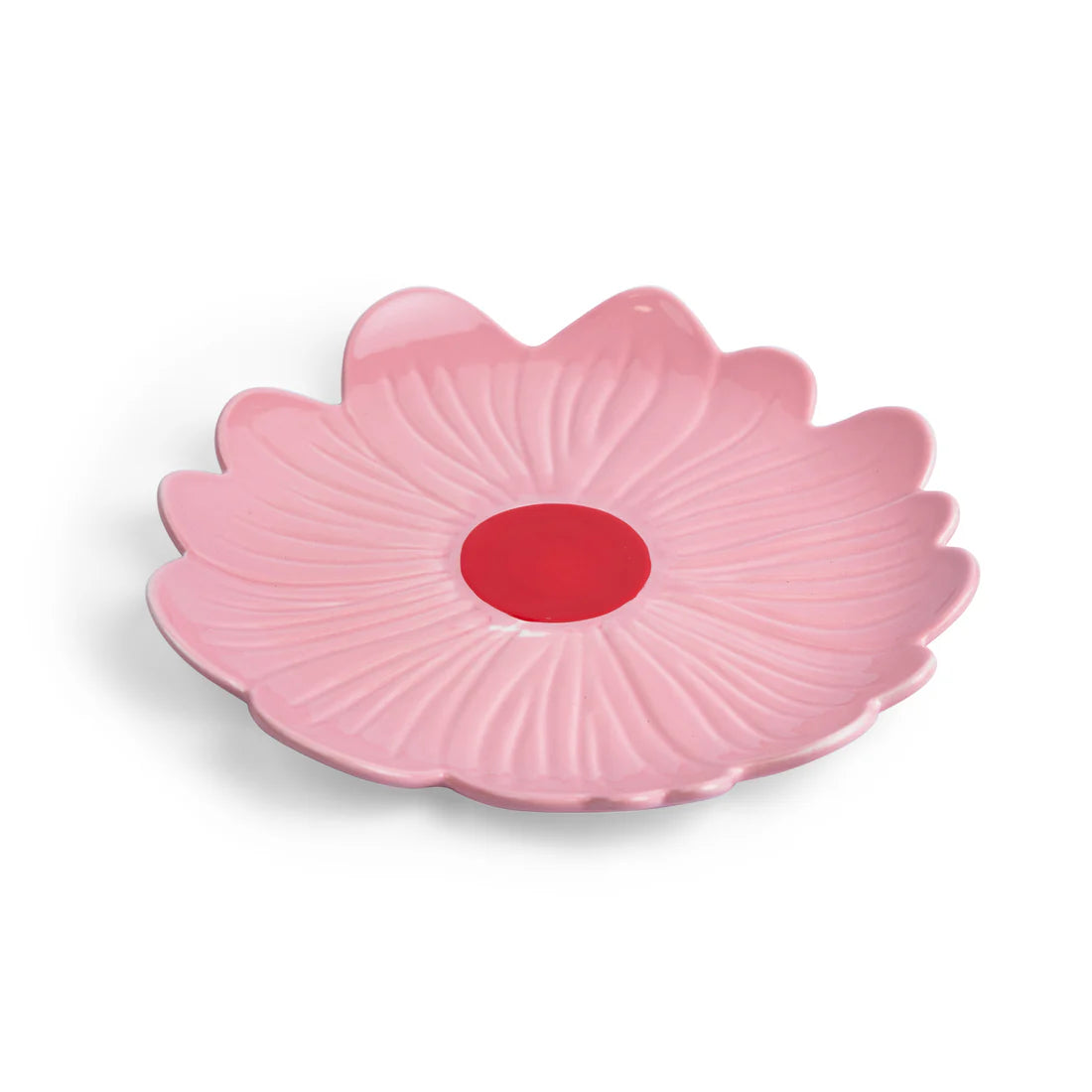 Large Flower Plate - Pink with Red Centre