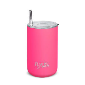 Iced Coffee Cup with Straw Neon Pink