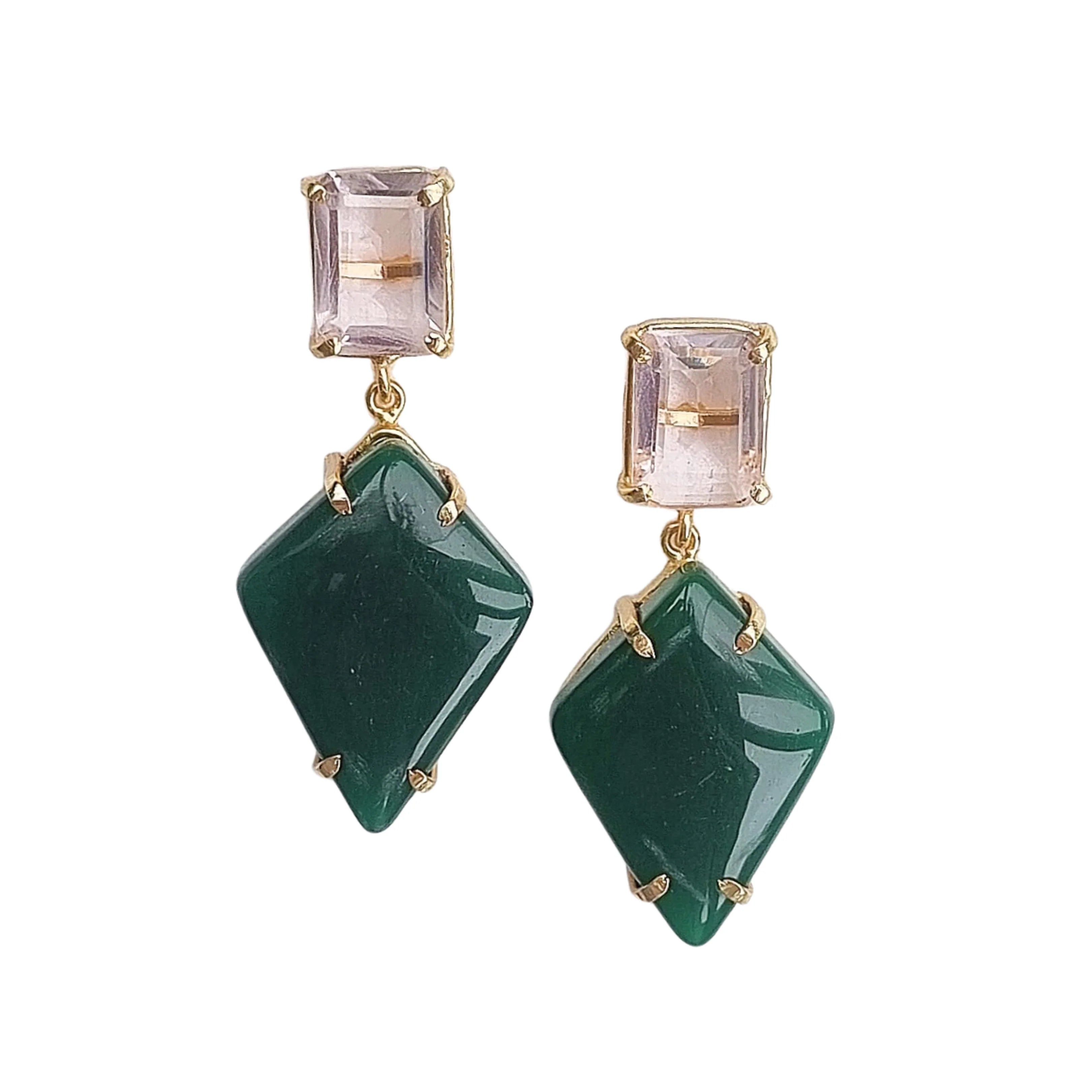 Green Gemstone Drop Earrings