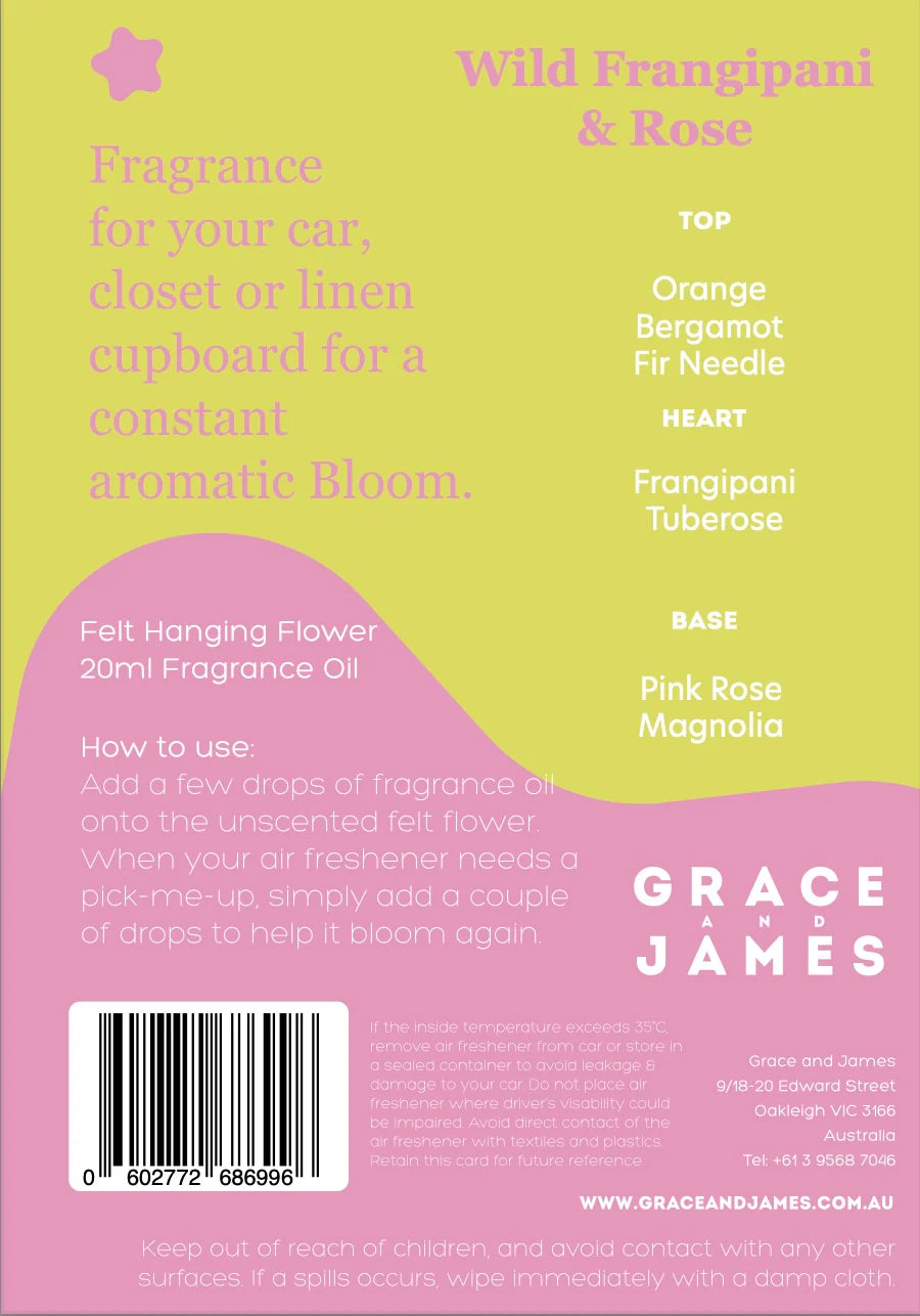 Wild Frangipani & Rose Felt Air Freshener
