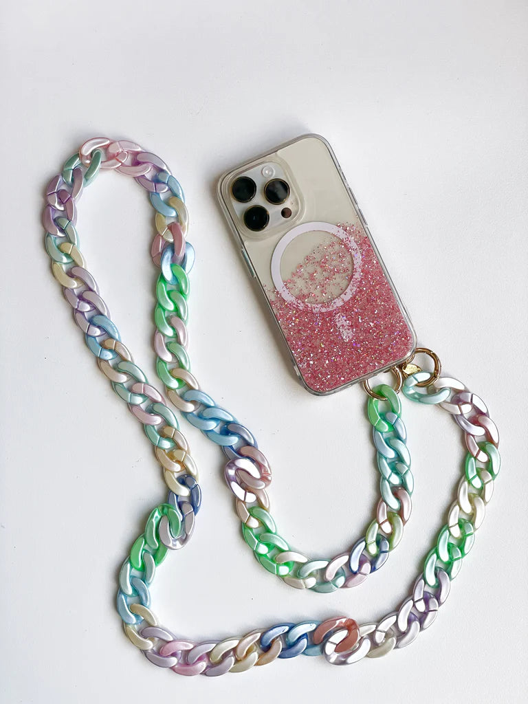 Cross Body Phone Chain - Pastel Metallic Rainbow