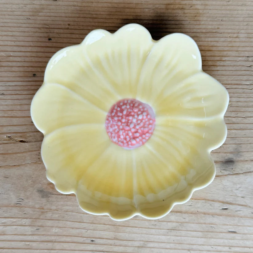 Flower Trinket Dish - Yellow with Pink Centre