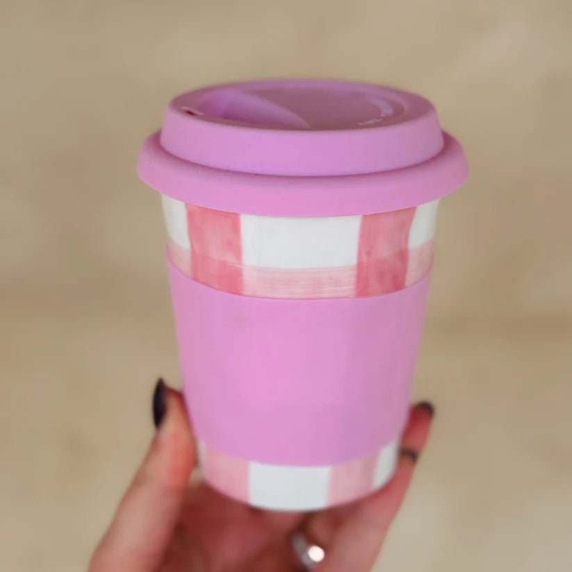 Travel Mug - Pink Gingham
