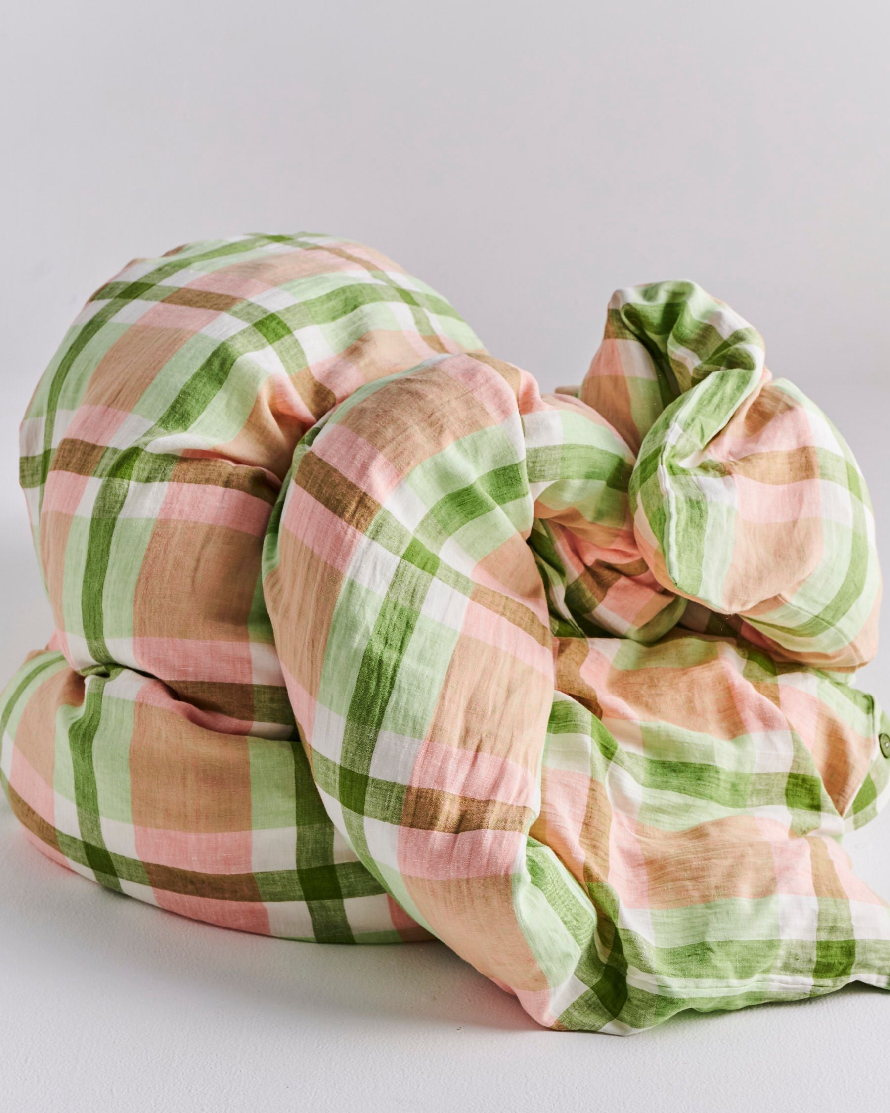 Pistachio Tartan Linen Quilt Cover King