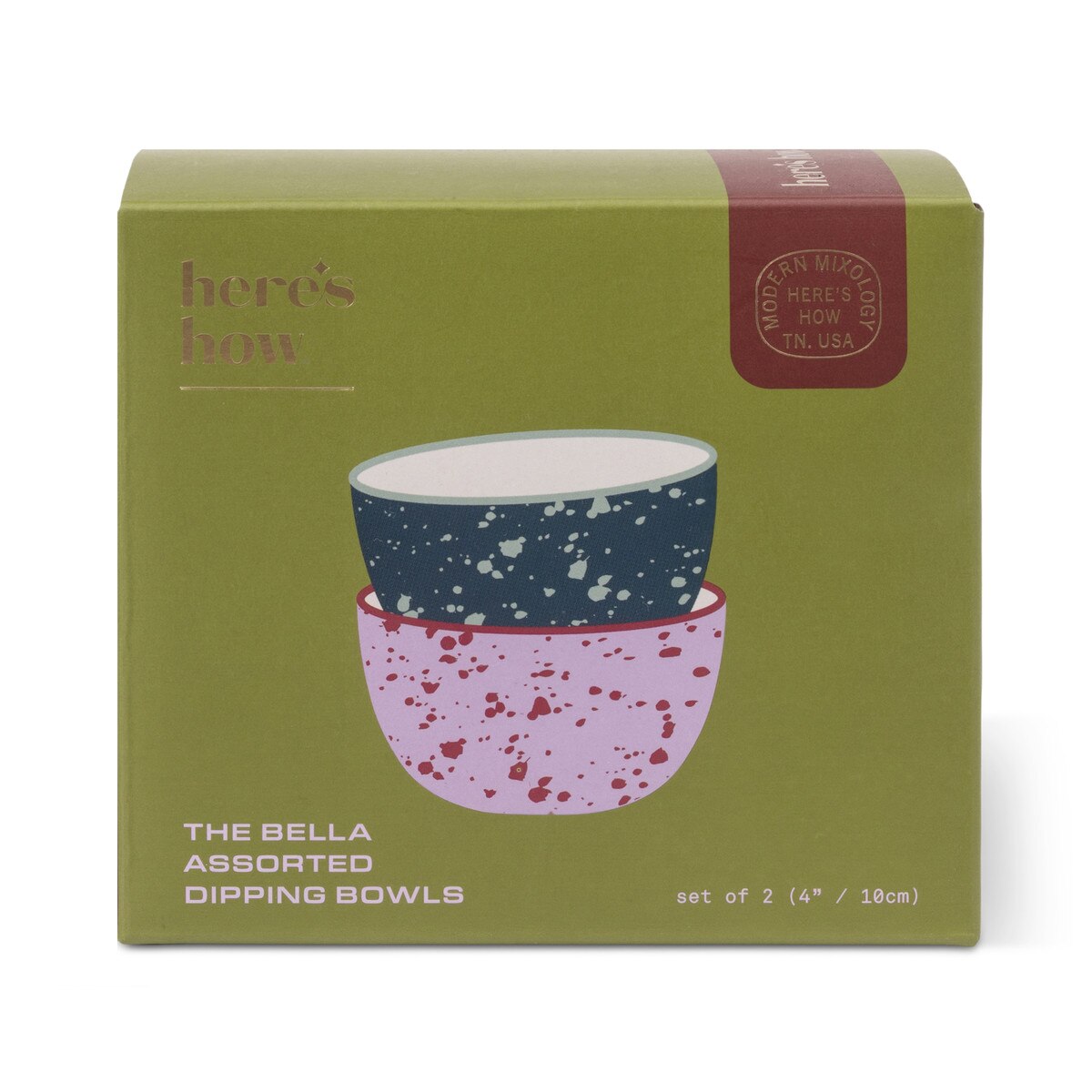 The Bella Set of 2 Dipping Bowls  Navy + Lilac Splatter