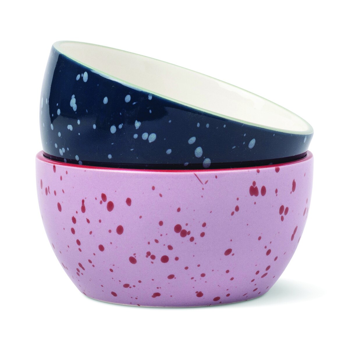 The Bella Set of 2 Dipping Bowls  Navy + Lilac Splatter