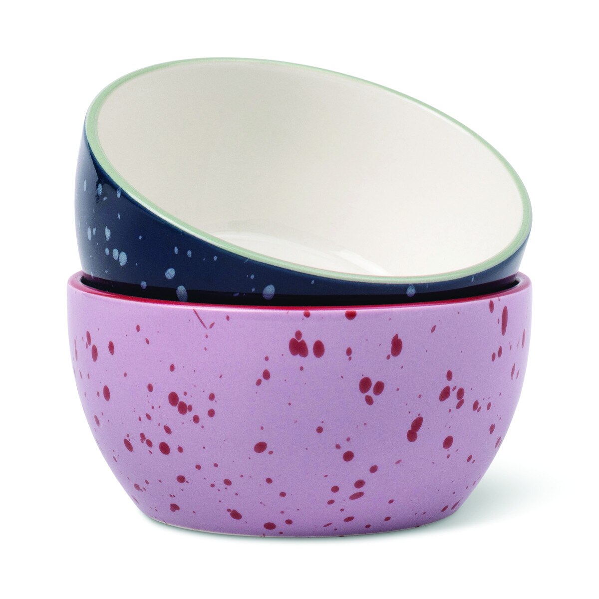 The Bella Set of 2 Dipping Bowls  Navy + Lilac Splatter