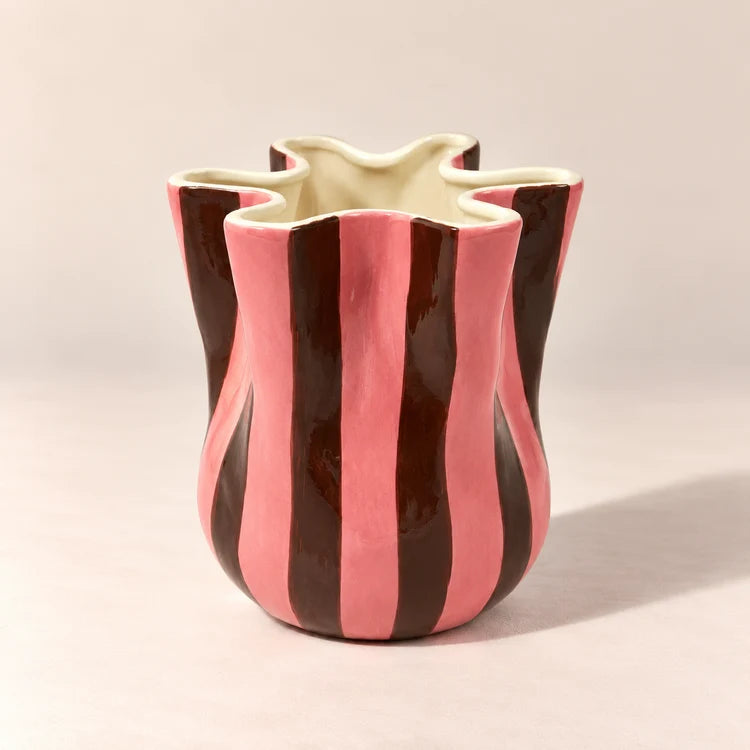 Fold Vase Brown & Pink Stripe