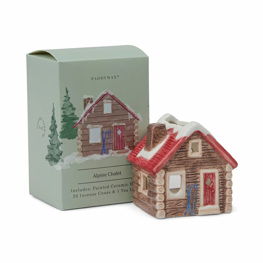 Alpine Chalet Incense & Tea Light Holder - Brown/Red