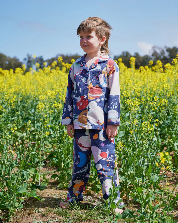 Planet Kip Flannelette Long Sleeve Shirt & Pant Pyjama Set - Size 4-5