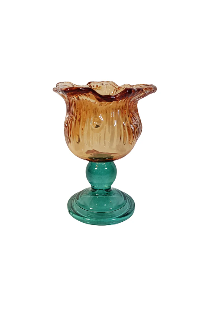 Zina Glass Floral Teelight - Green/Orange