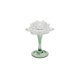 Glass Flower Candle Holder Clear/Green Small