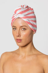 RIVA Hair Towel Wrap in Pink Cabana Stripe