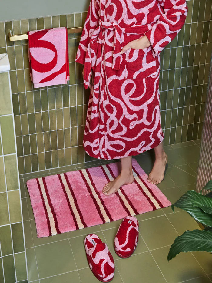 Raspberry Stripe Bath Mat
