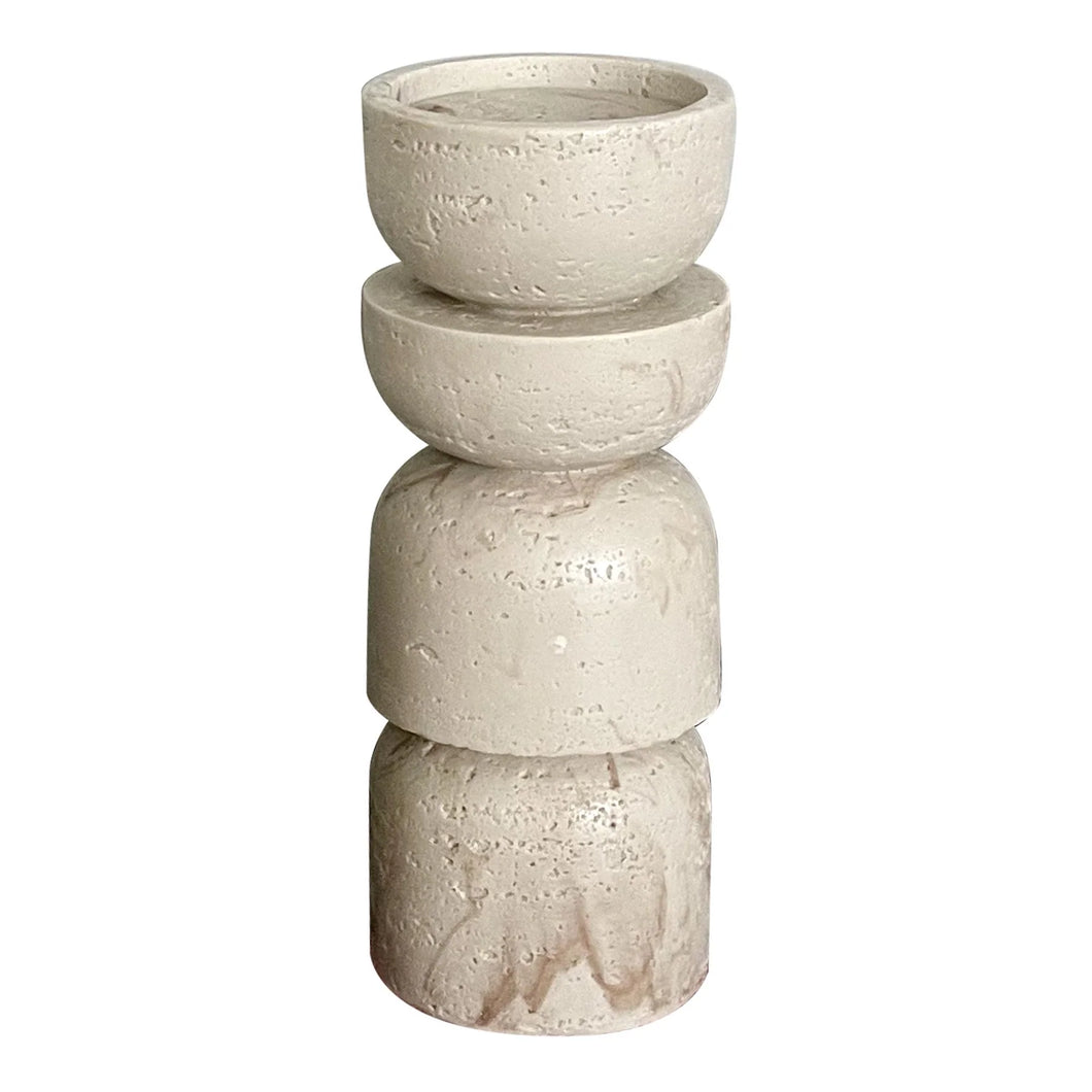 Travertine Resin Pillar Candle Holder - large