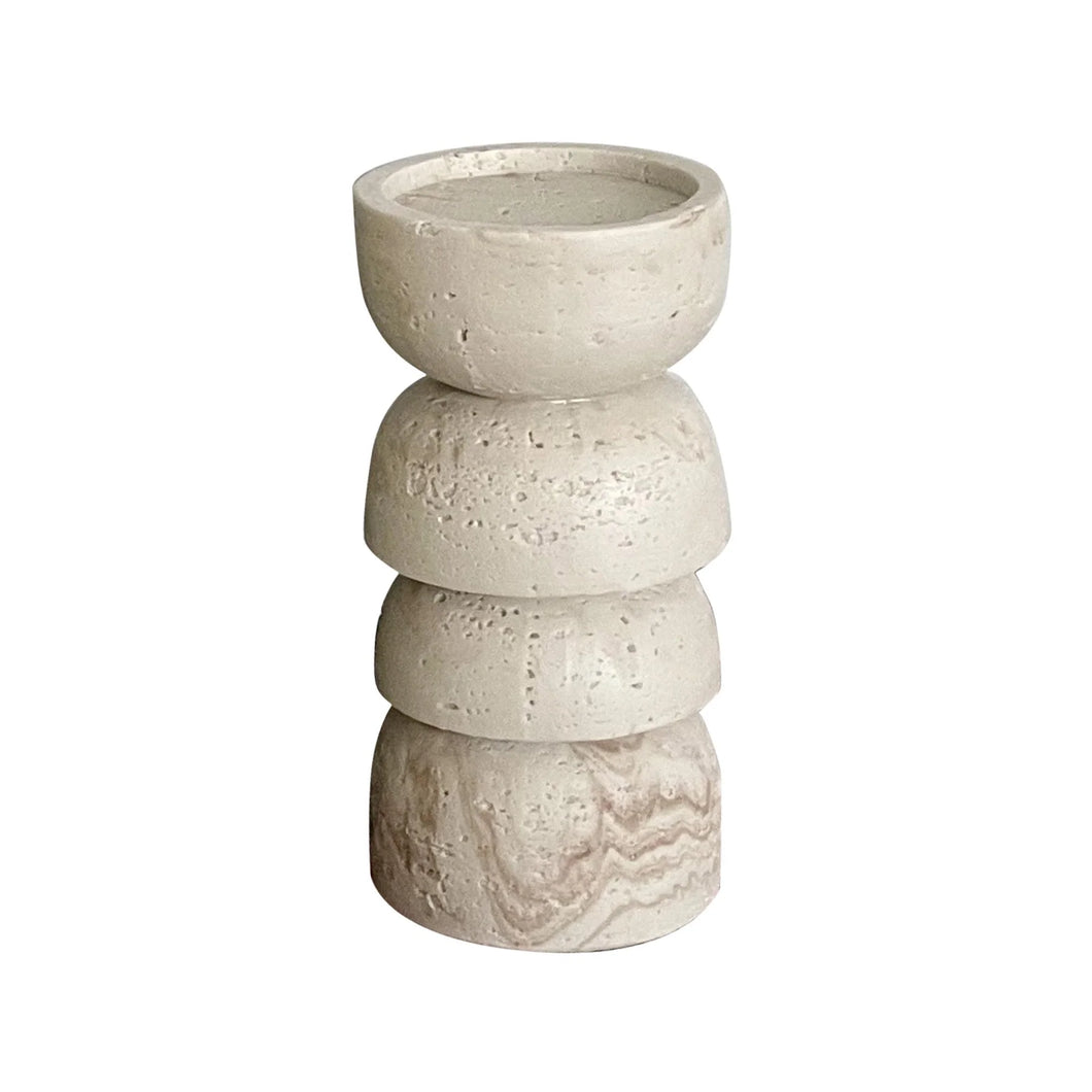 Travertine Resin Pillar Candle Holder - small