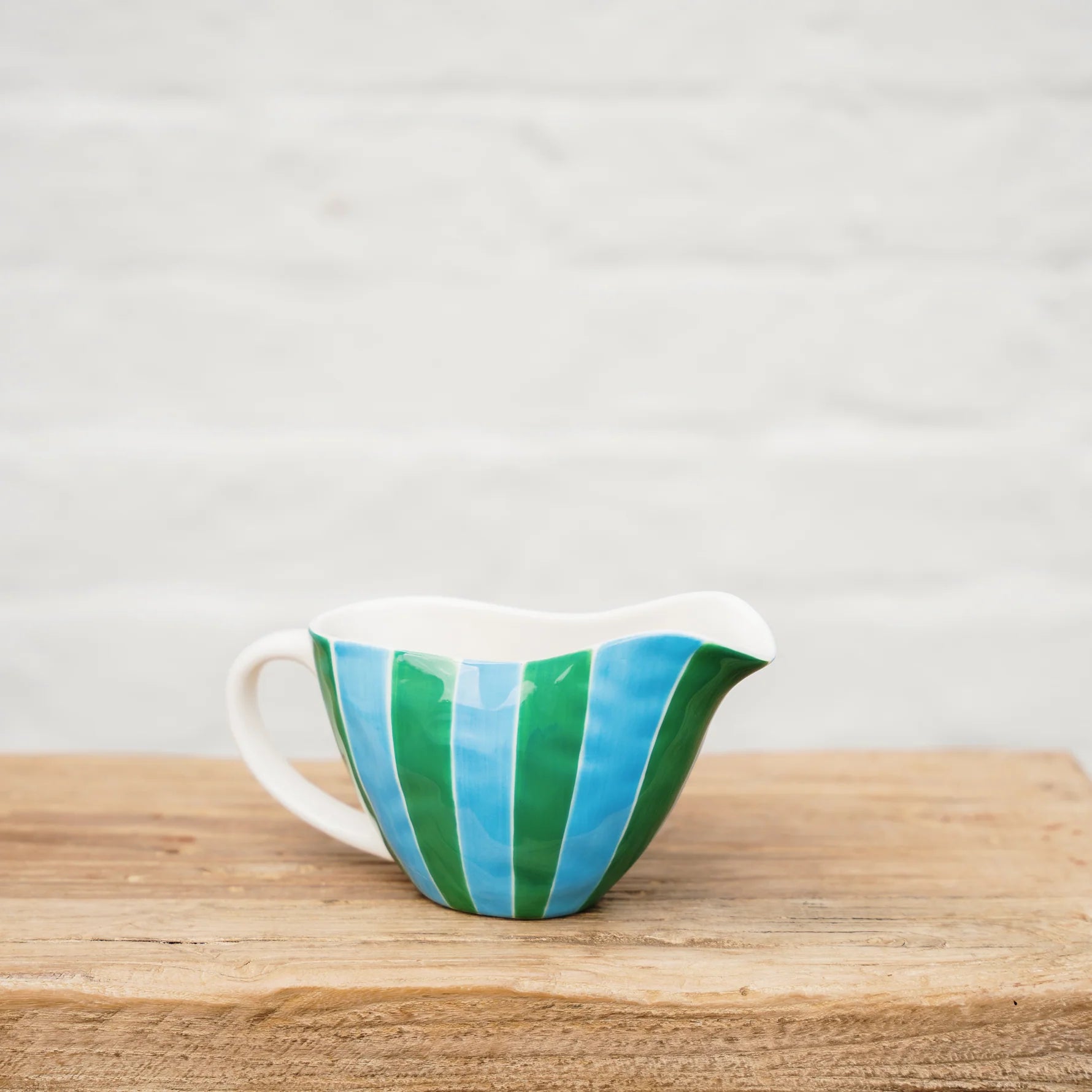 Gravy Jug - Green and Cornflower Blue Stripes