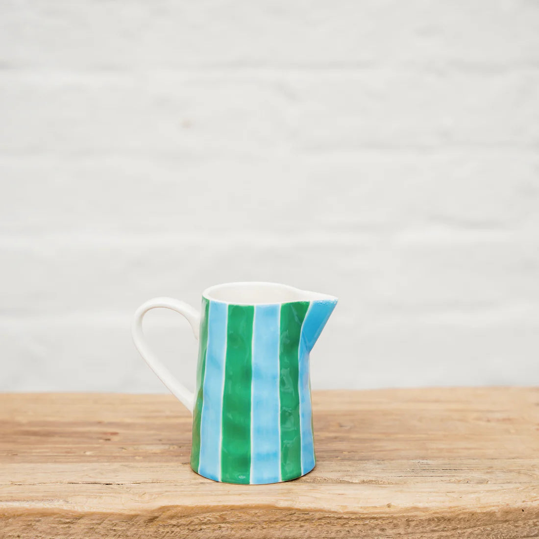 Milk Jug - Green & Cornflower Stripes