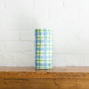 Large Cornflower Blue and Mint Green Gingham Vase