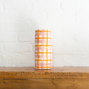 Large Pink and Orange Gingham Vase