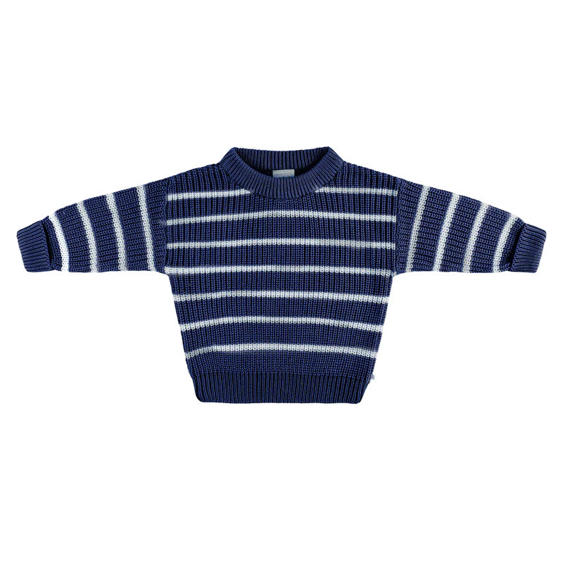 Chunky Rib Knit Jumper (Size 0) - Navy Stripe