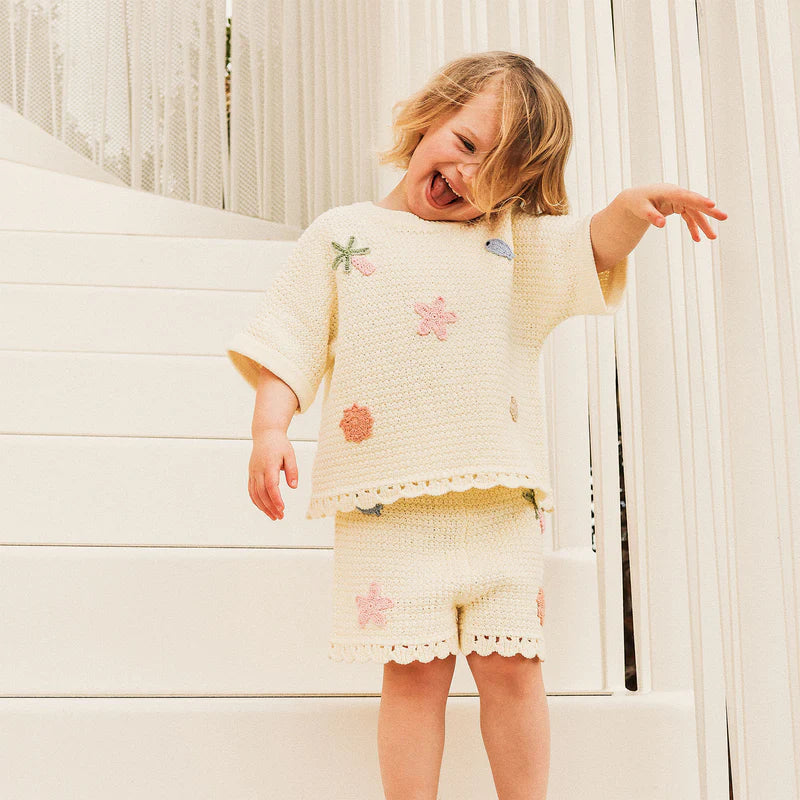 Beach Motif Knitted Short - Coconut