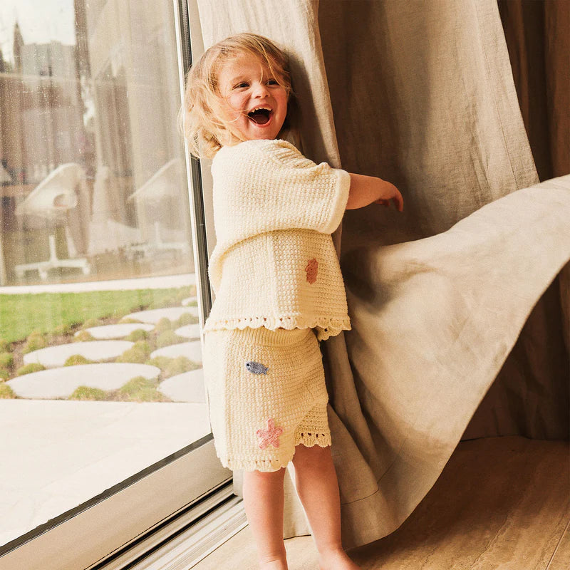 Beach Motif Knitted Short - Coconut