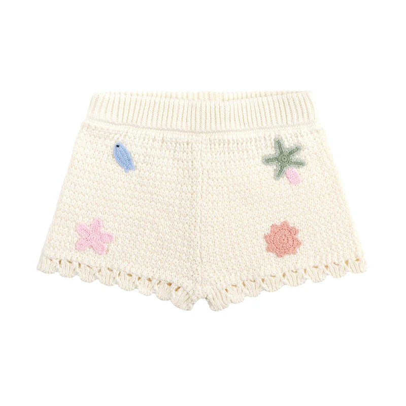 Beach Motif Knitted Short - Coconut