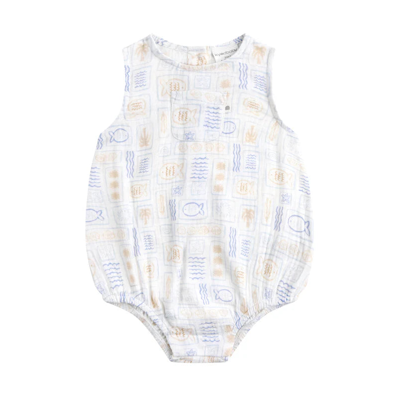 Sleeveless Woven Printed Romper - Salty Shores