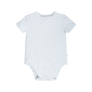 Comfy Bodysuit Short Sleeve - Sky Blue Grid