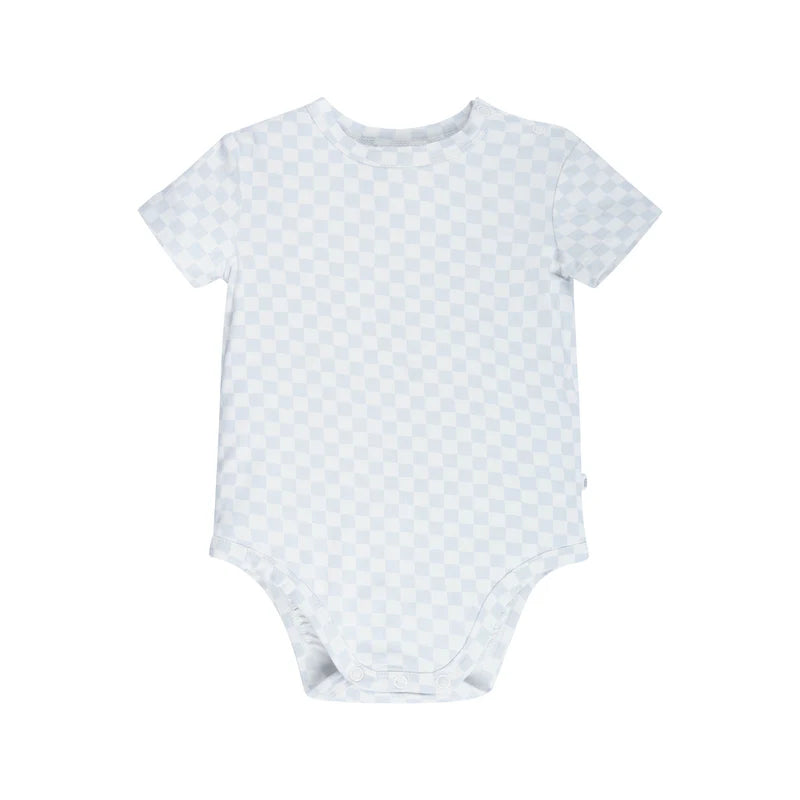 Comfy Bodysuit Short Sleeve - Sky Blue Grid