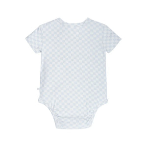 Comfy Bodysuit Short Sleeve - Sky Blue Grid